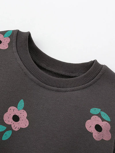 Children's Floral Print Crew Neck Sweatshirt featuring a ribbed neckline and floral design.