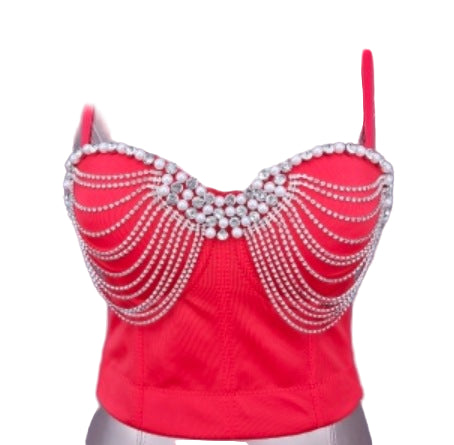 Red Backless Beads Rhinestones Bra  Dazzle