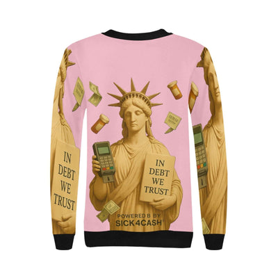 Sweatshirt with Statue of Liberty design and text on a pink background