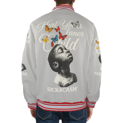 Gray jacket with words