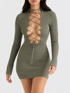 Women's Sexy Lace-Up Bodycon Bandage Dress – Green, Long Sleeve