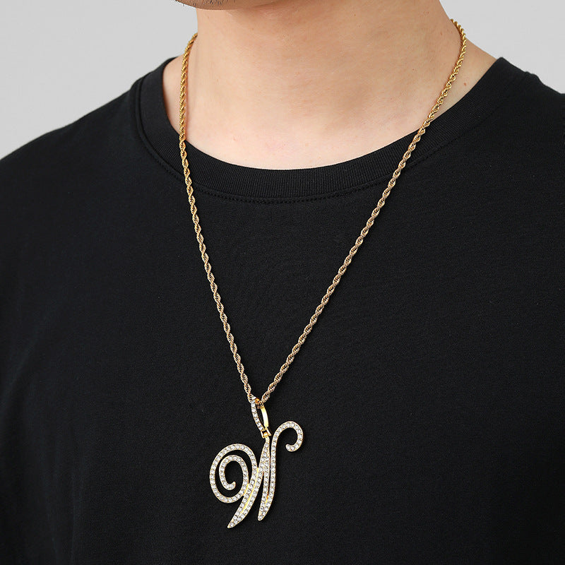 Hip Hop Grass Letter Pendant – Melon Seed Buckle Cuban Chain Accessory