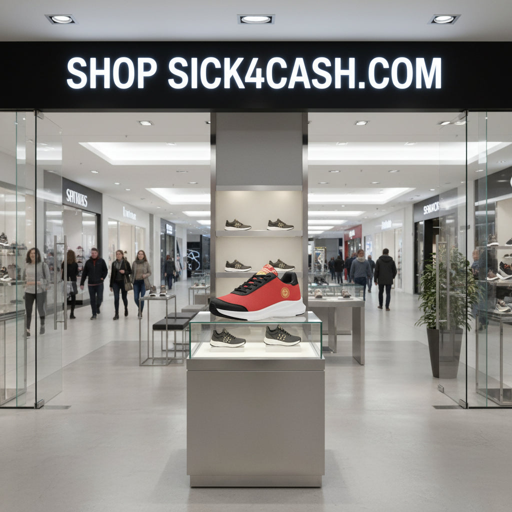 Red designer sneakers with white letters