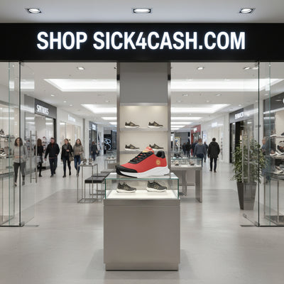 Red designer sneakers with white letters