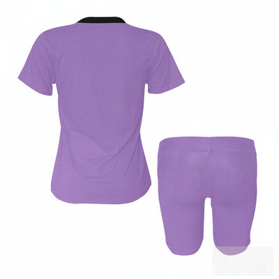 Women's Short Yoga Set - Sports Bra & Shorts Activewear in vibrant purple color, showcasing back of the sports bra and shorts.