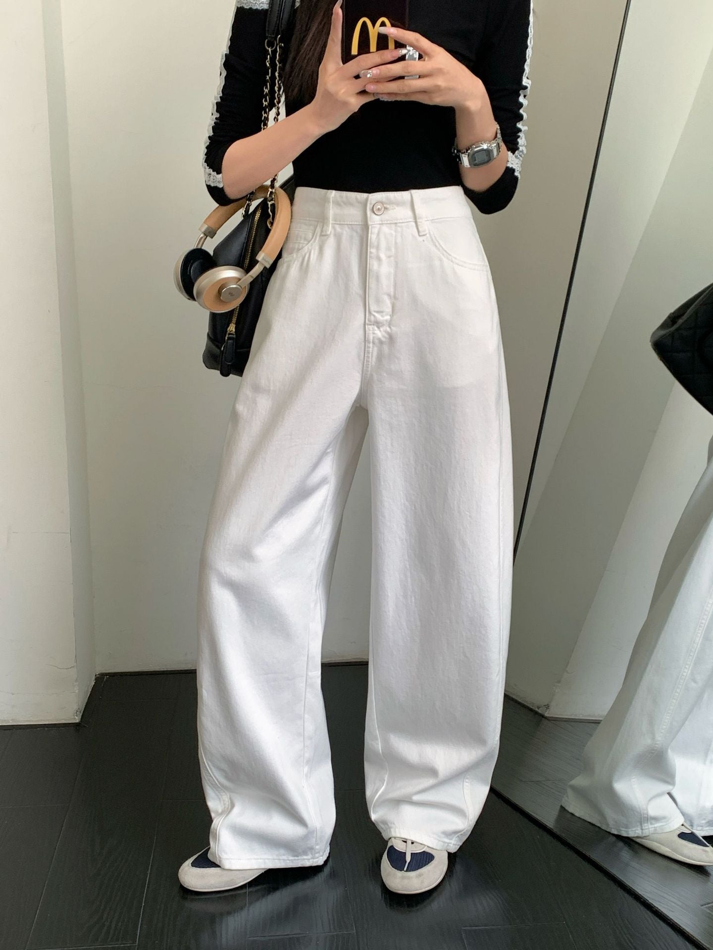 White Flare Denim Pants – High-Quality Korean Wide-Leg Trousers for Women