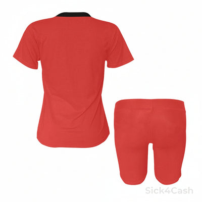 Women's Short Yoga Set - Sports Bra & Shorts Activewear in vibrant red color, showcasing back view of top and shorts.