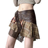 Wandering Girl Post-Apocalyptic Style Skirt with Plaid Splicing and Vintage V-Neck Waist Lace Short Skirt