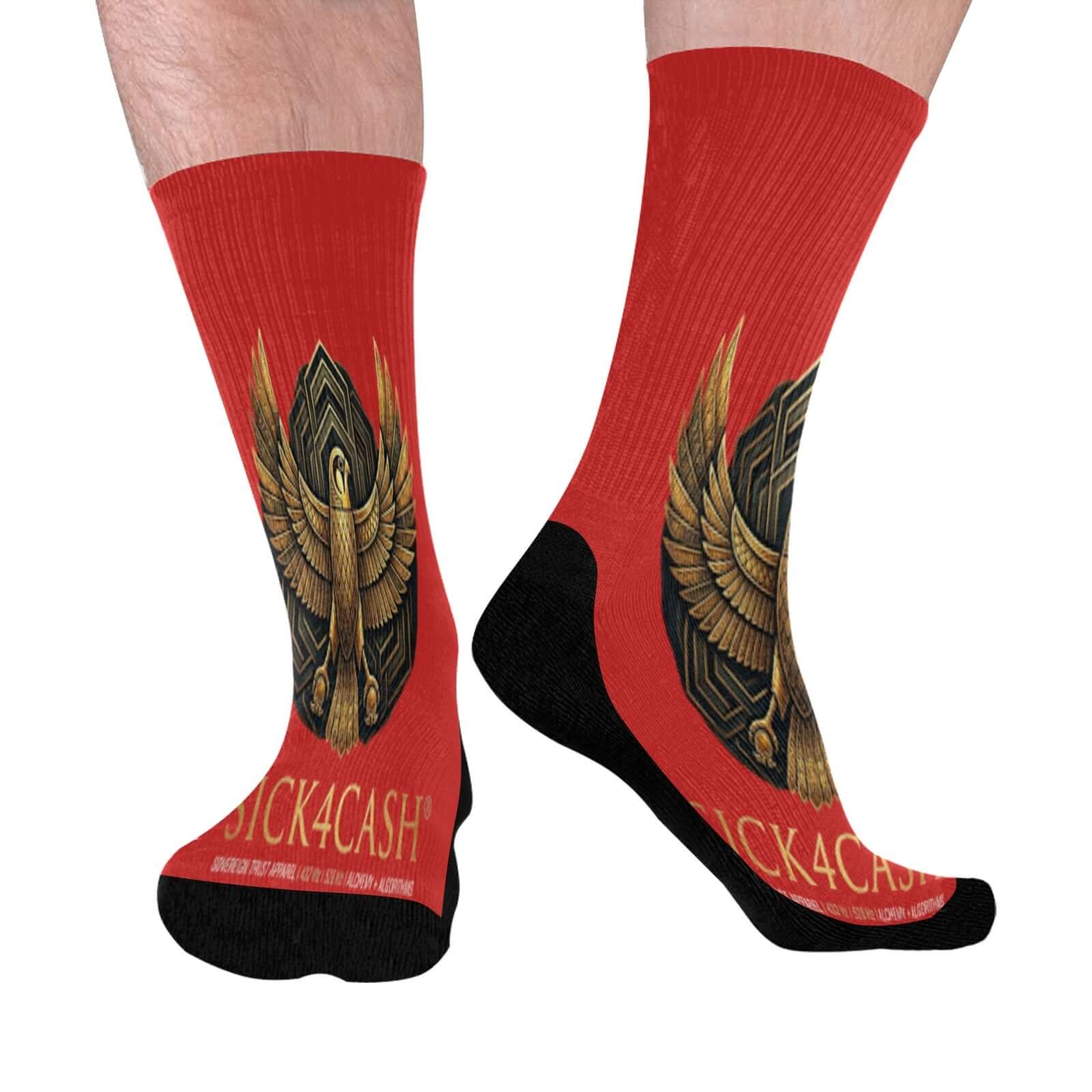 Mid-Calf Socks (Black Bottom) featuring bold print design and black bottom, perfect for streetwear style.