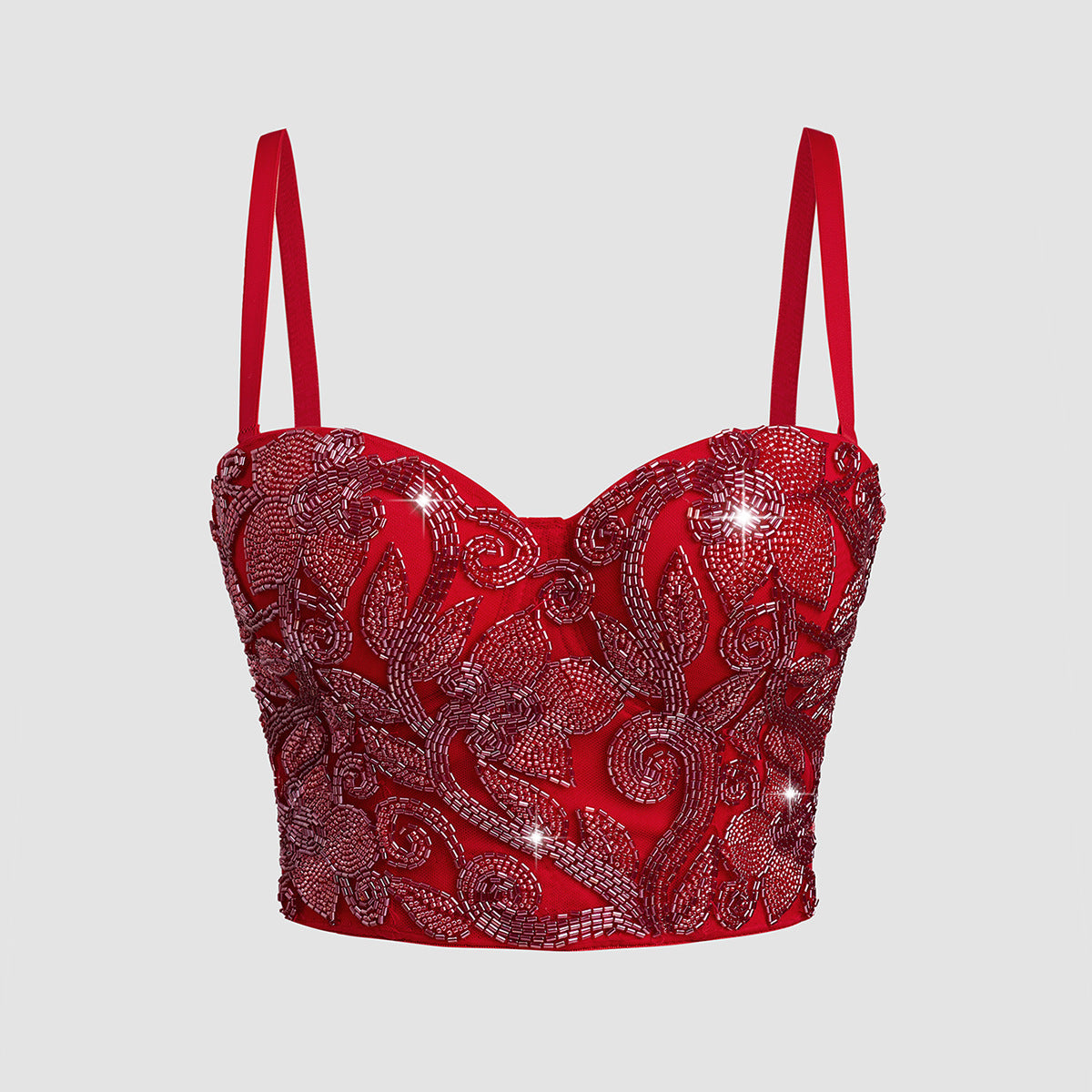 Red Sequin Bone-Strapped Camisole