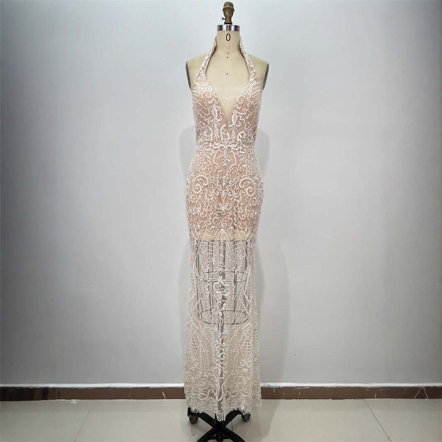 Sleeveless Sequin Fitted Long Party Dress