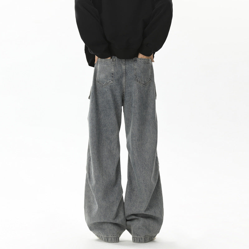 Men's Retro Pleated Washed Denim Jeans – Vintage Streetwear Revival