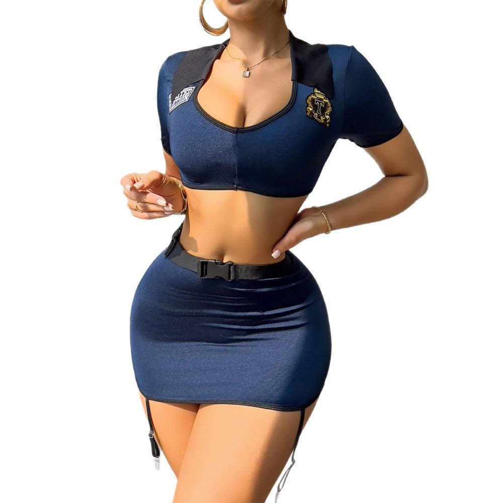 Cross-border Foreign Trade Sexy Lingerie Set Passionate Temptation Uniform Role-playing Halloween Police Costume