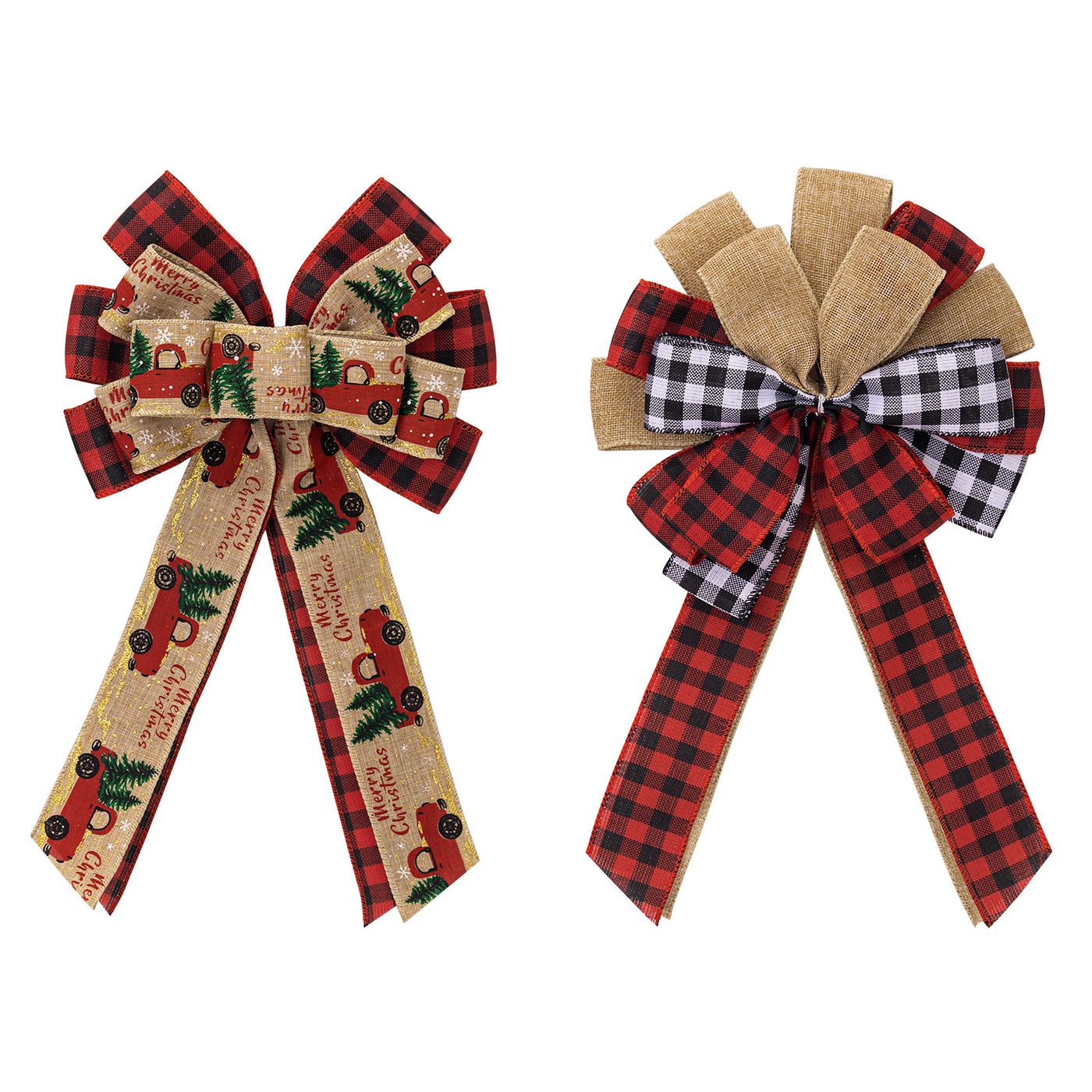 Christmas decorations, Christmas bows, Christmas wreaths, Christmas tree pendants, gift boxes, checkered ribbons, etc