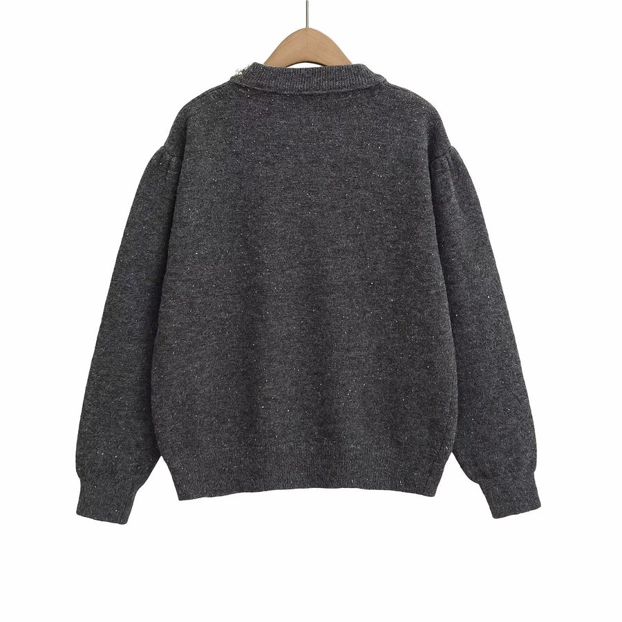 Heavy Embroidered Round Neck Knitted Sweater
