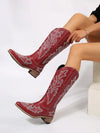 S4C PU Leather Embroidered Geometric Point Toe Boots