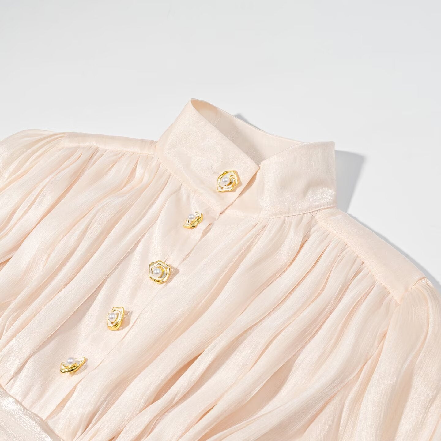 Elegant stand up collar lantern sleeve layered decorative dress