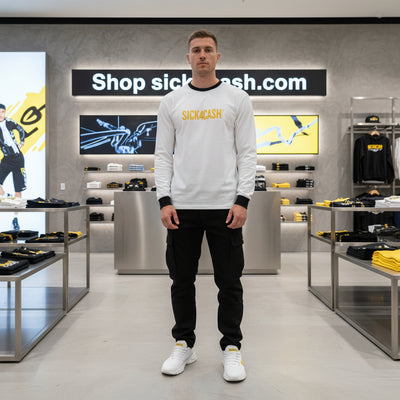 SICK4CASH long sleeve tee - size chart whit and black