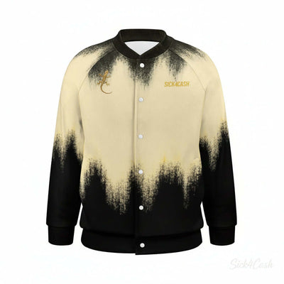 Sick4Cash Premium Varsity Jacket - S4C Sweater Cloth featuring a unique fade design in cream and black, stylish and comfortable.
