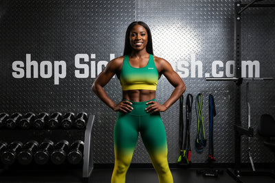 Green and yellow gradient athletic outfit workout