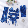 Lingerie Set with Gloves and Stockings - Mesh Printed Design