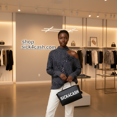 Women's gray asymmetrical knit sweater with hollow bead decoration - front view