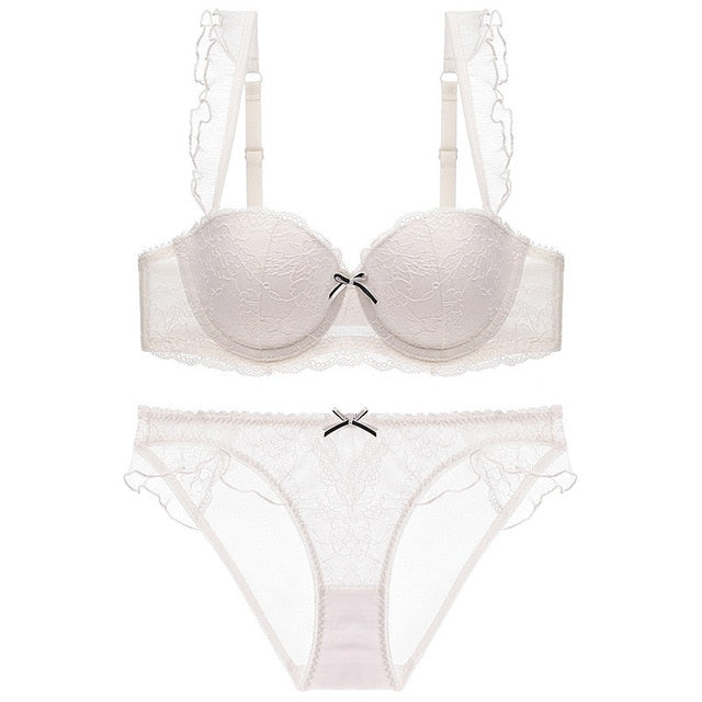 3/4 Cup Push-Up Bra & See-Through Panty Set – Summer Confidence, All-In-One