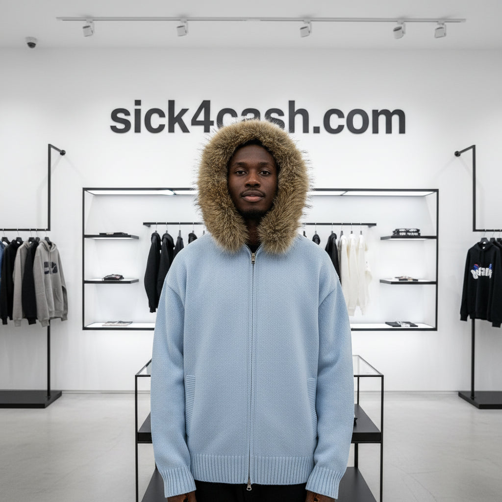 Sky blue bomber jacket with fur