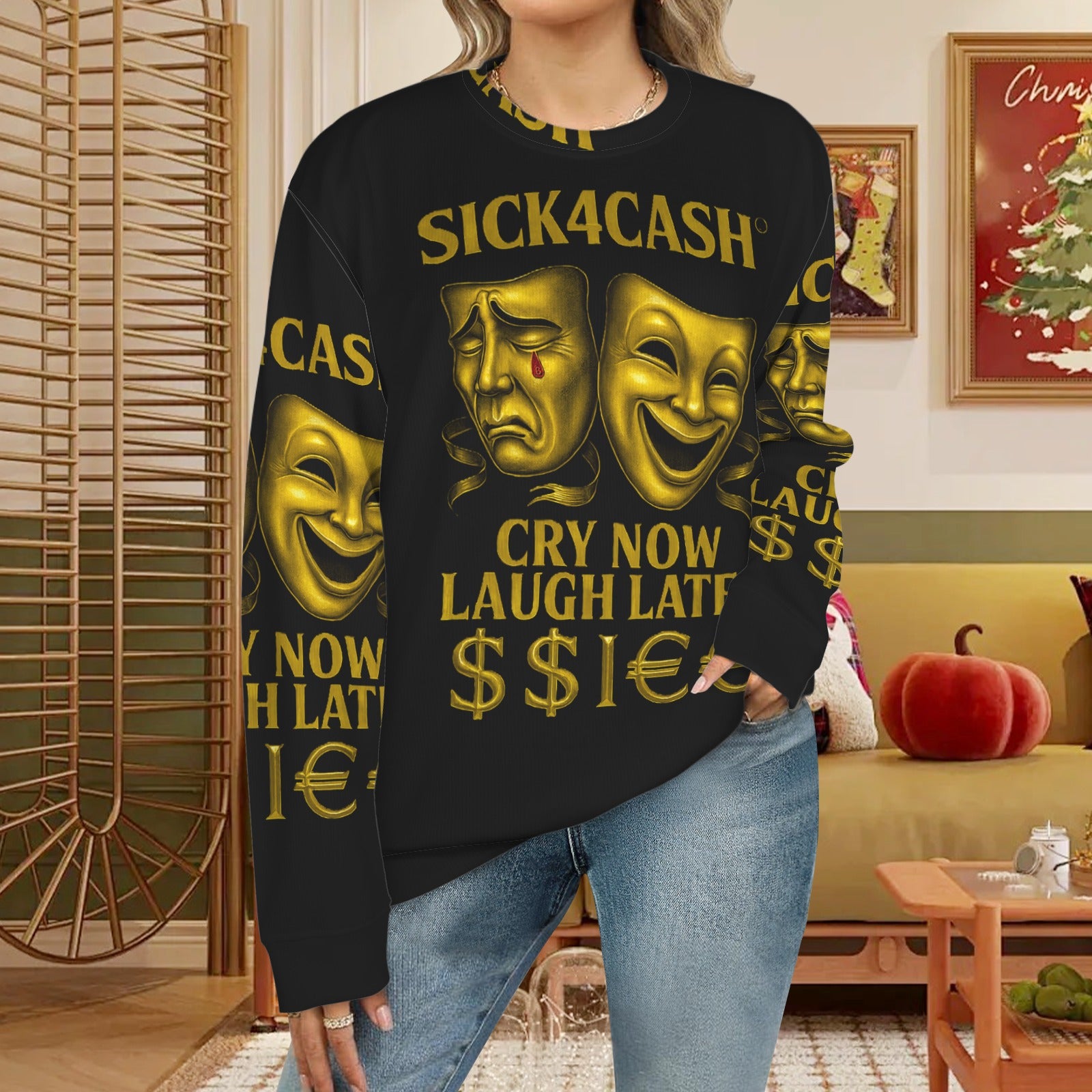 🧥 SICK4CASH® Legacy CRY NOW LAUGH LATER Sweater (Unisex | S–XL) This isn’t just a sweater—it’s a wearable archive. A tribute to the grind, the bloodline, and the payout. Upload your family photo, embed your legacy, and wear the movement.