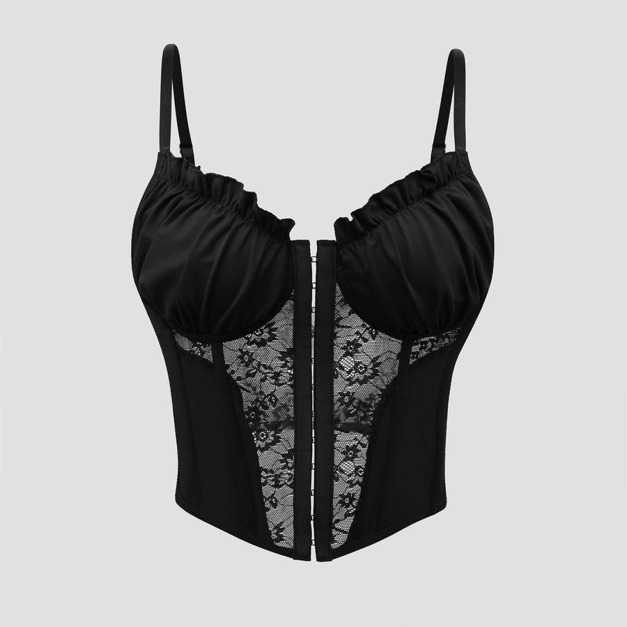 Lace Ruffled Boned & Buttoned Corset Crop Top