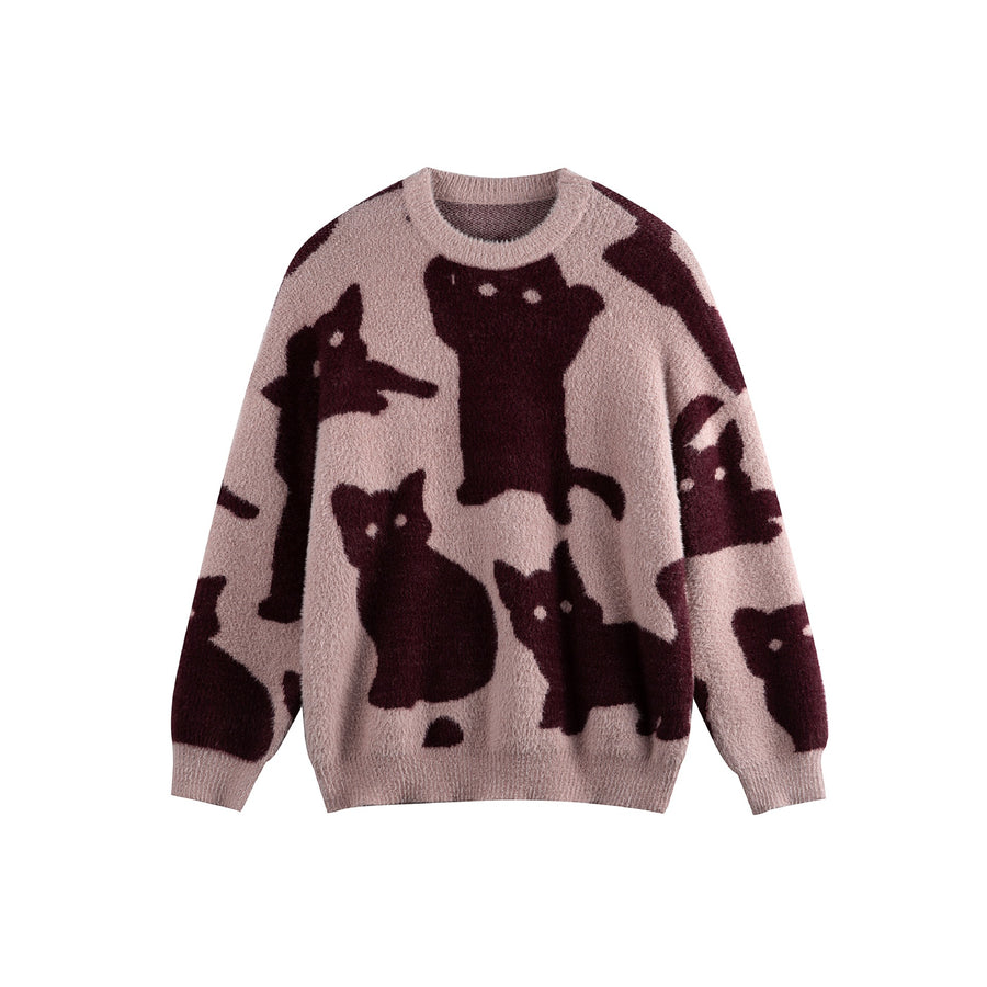 Color-Block Jacquard Knit Sweater Unisex Loose Fit Casual Design