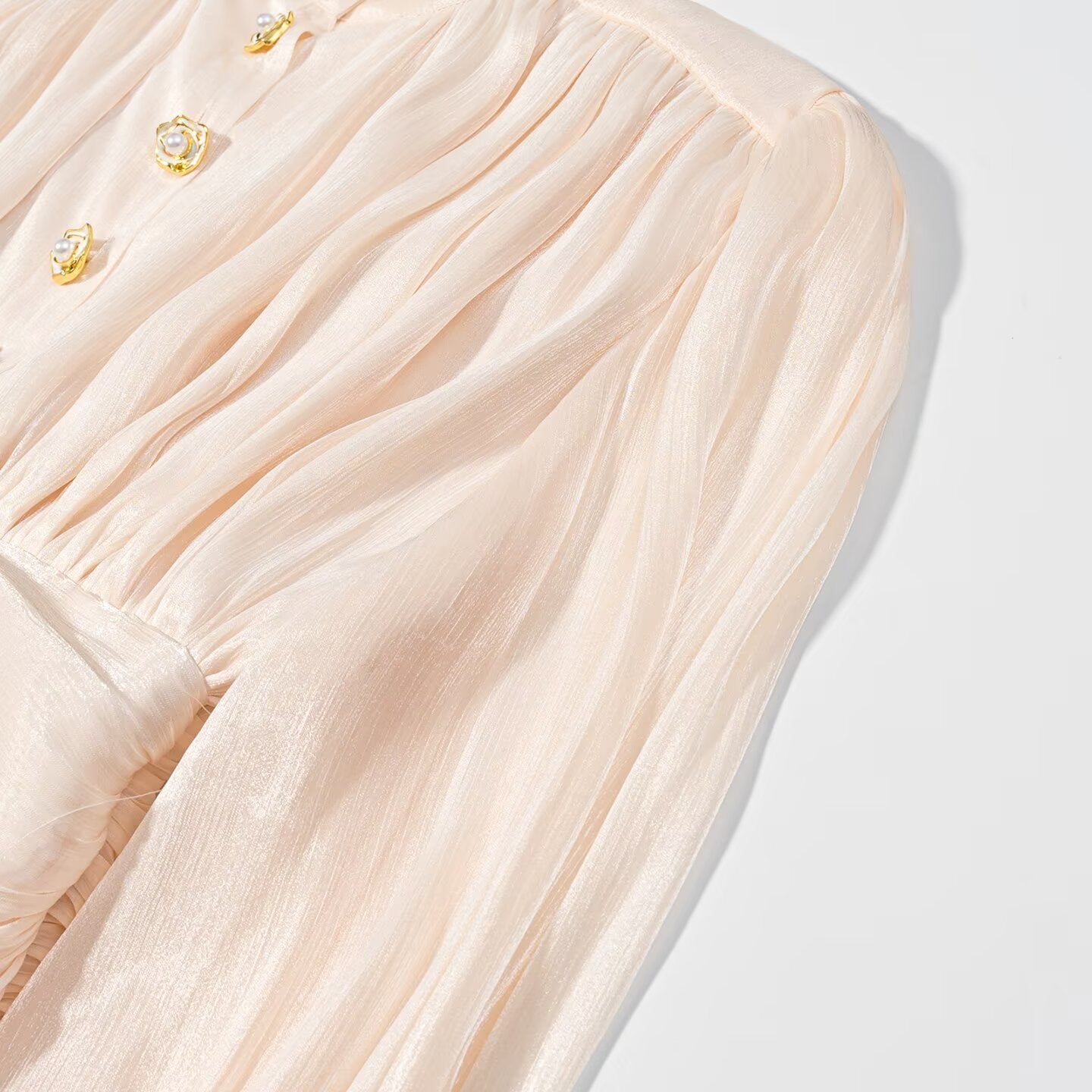 Elegant stand up collar lantern sleeve layered decorative dress
