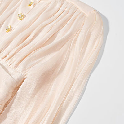 Elegant stand up collar lantern sleeve layered decorative dress