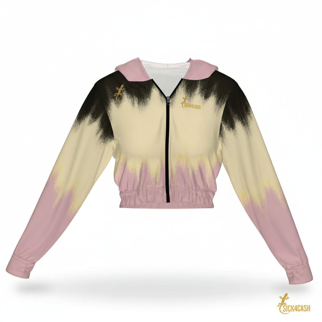 SICK4CASH — Premium Cotton Color Women's Chiffon Cropped Jacket zipper coat in stylish gradient design.