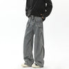 Retro pleated washed denim jeans for men