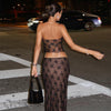 S4C Lace embroidery sexy tie strapless floor length long skirt three piece set for women