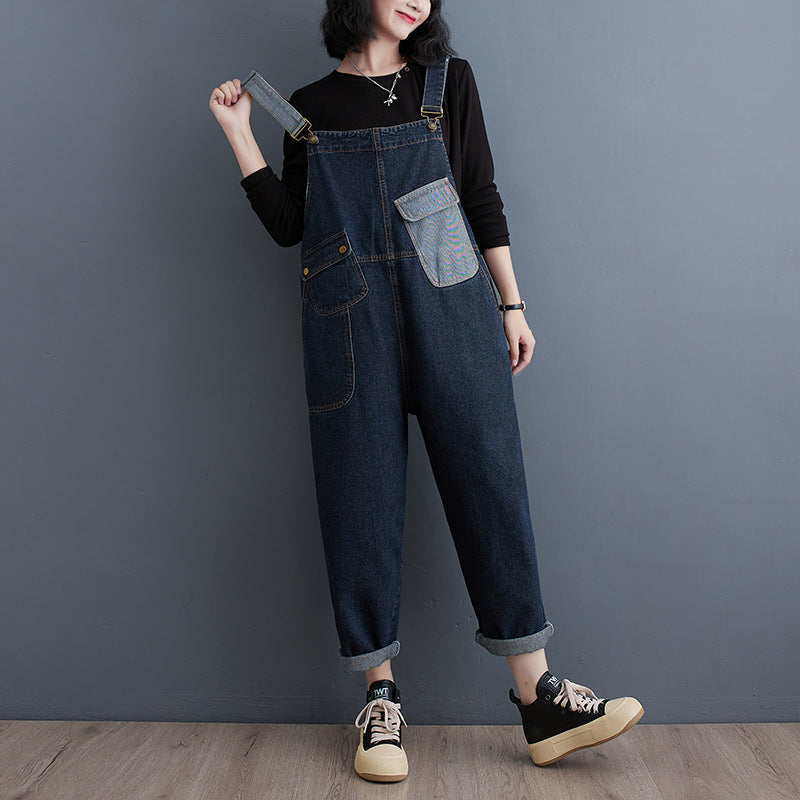 S4C Cowboy overalls cropped pants women's age reducing loose wide leg jumpsuit