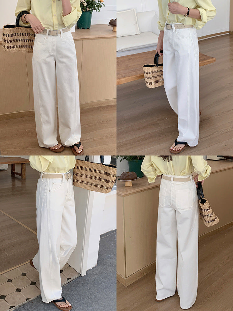 Tailored High-Waist Denim Pants – Women’s Slimming Wide-Leg Trousers with Vertical Fit Design