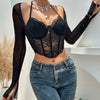 Lace Mesh Steel Ring Boned Shapewear Adjustable Strap Elegant Versatile Outerwear Women's Top