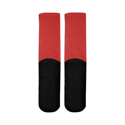 Mid-Calf Socks (Black Bottom) featuring a vibrant red upper and solid black bottom for stylish comfort.
