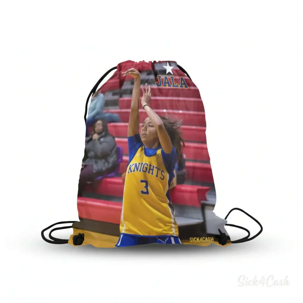 Drawstring Bag (Model 1604) – Medium | Powered by SICK4CASH® featuring a basketball player in action.