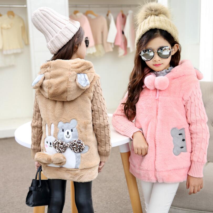 Girl's Lovely Little Bear Winter Coat – Faux Fur Fleece Jacket