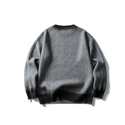 Trend Round Neck Knit Sweater Men Loose Casual Color Block Letter Sweater