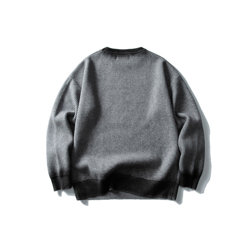 Trend Round Neck Knit Sweater Men Loose Casual Color Block Letter Sweater