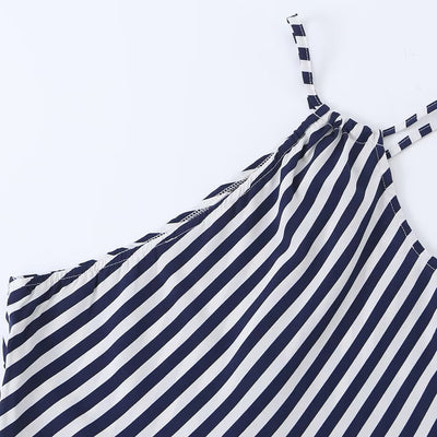 Slim fit diagonal striped printed asymmetric camisole skirt