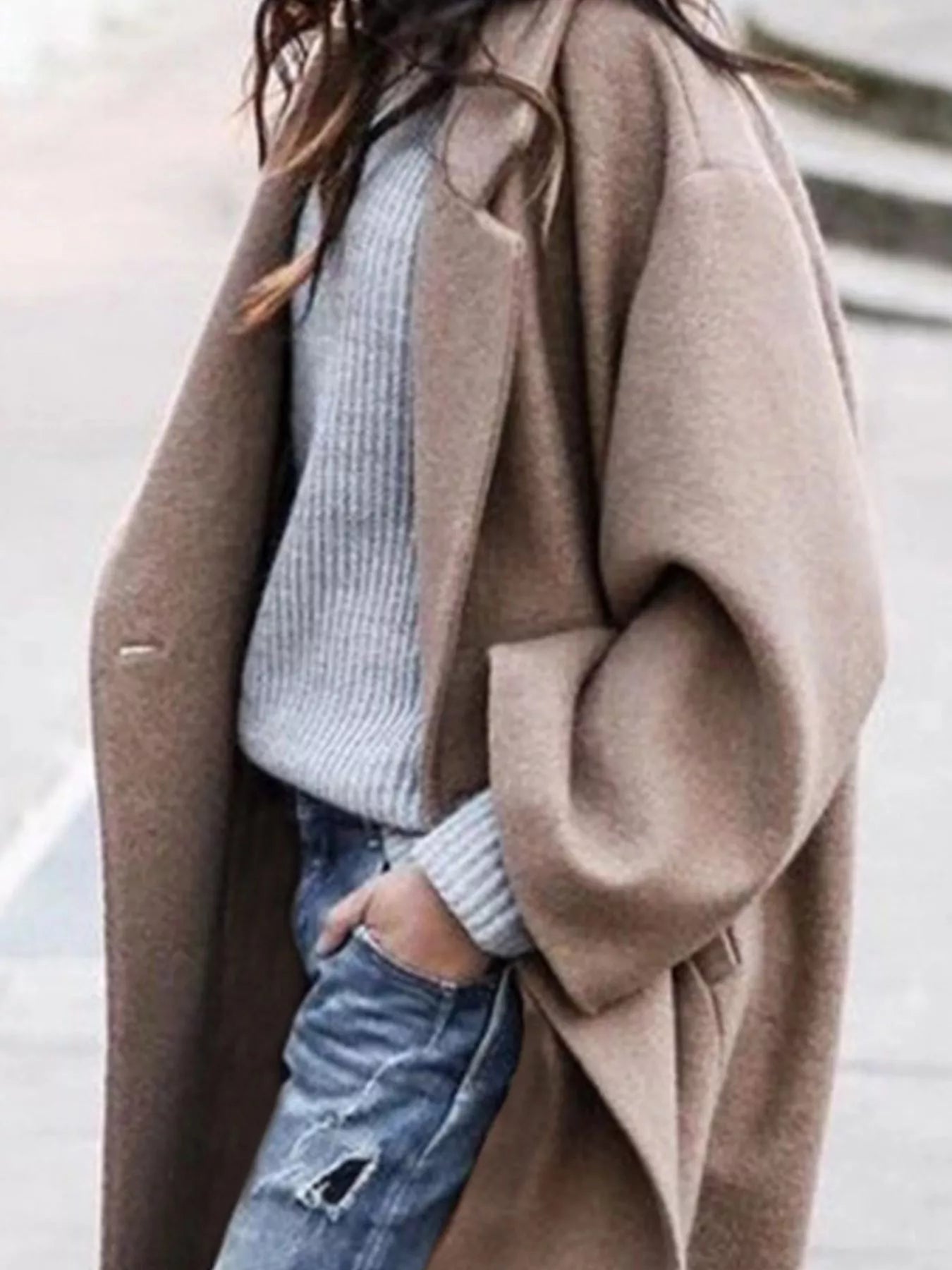 Full Size Wool Blend Longline  Plus Size