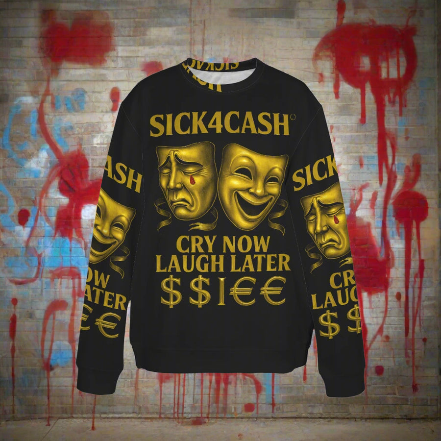 🧥 SICK4CASH® Legacy CRY NOW LAUGH LATER Sweater (Unisex | S–XL) This isn’t just a sweater—it’s a wearable archive. A tribute to the grind, the bloodline, and the payout. Upload your family photo, embed your legacy, and wear the movement.