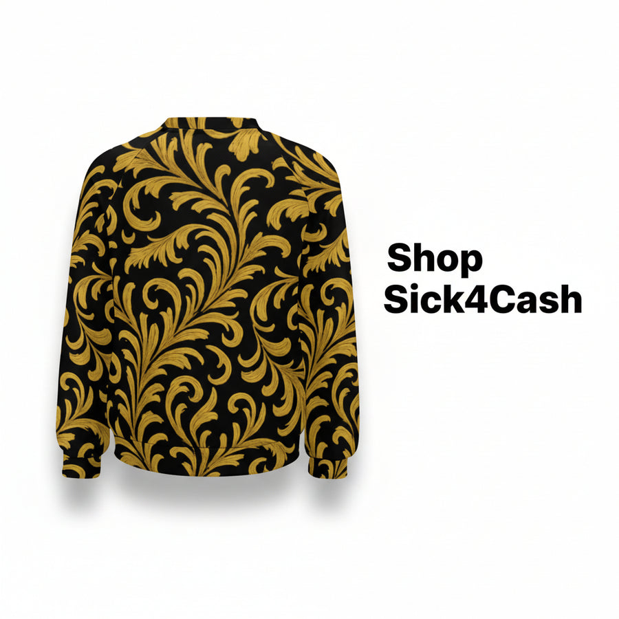Sweatshirt with gold leaf pattern on a black background