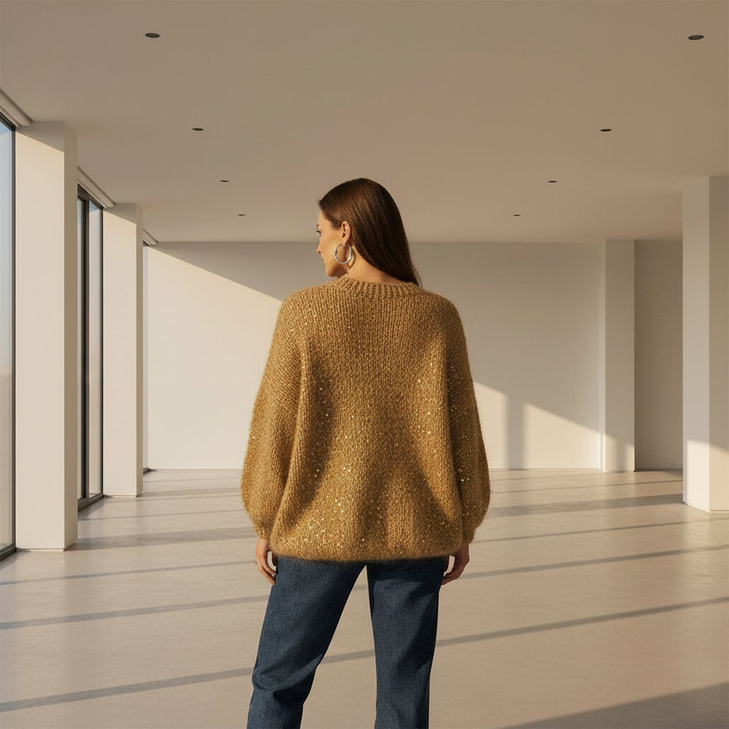 Sequined Lantern Sleeve Sweater - Premium Knit