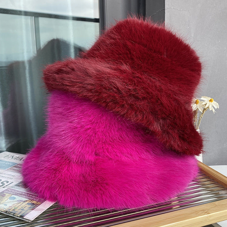 Fluffy Faux Fur Bucket Hat  Winter Hat